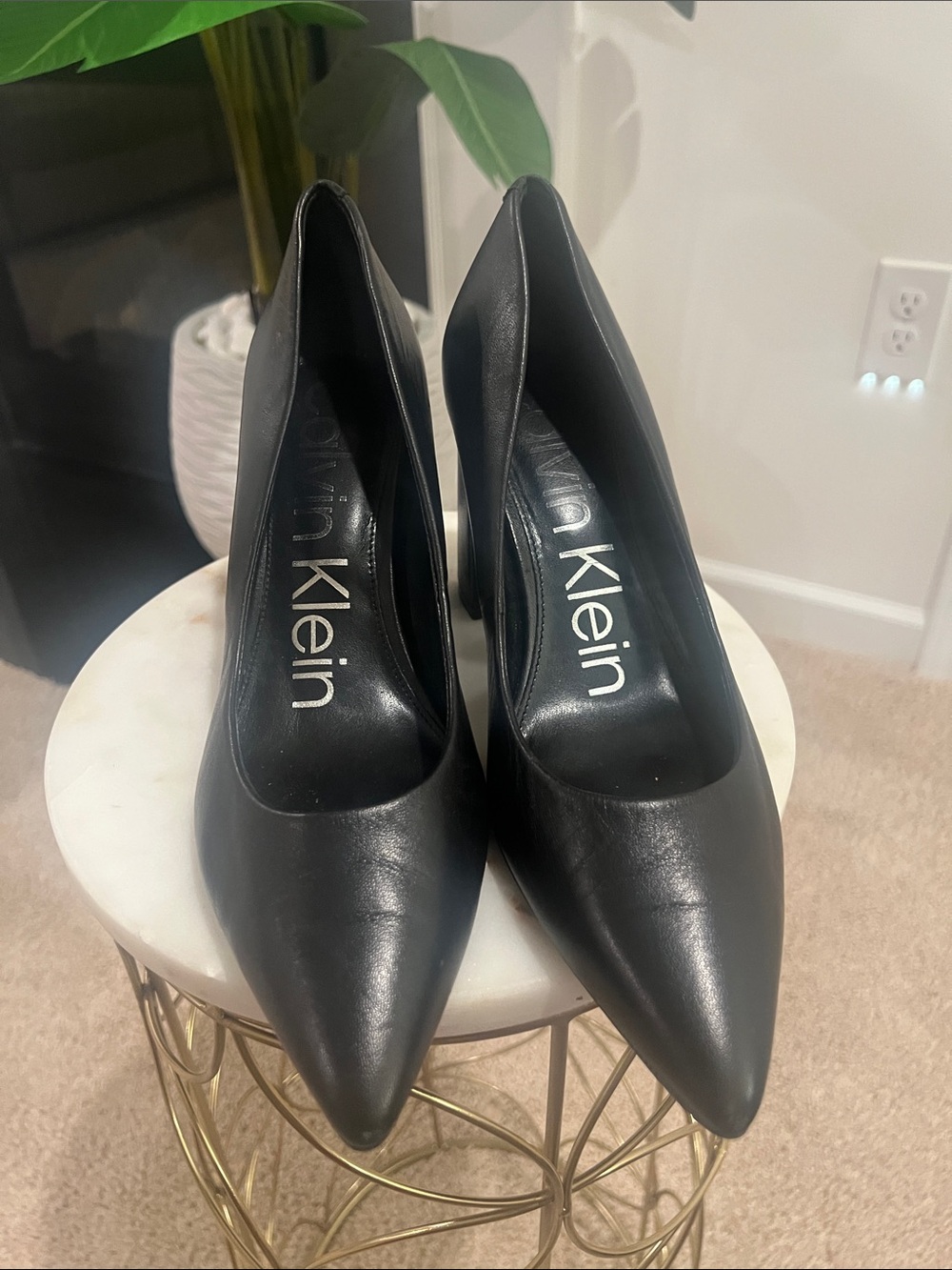 Calvin Klein Black Pointed Toe Leather Heels